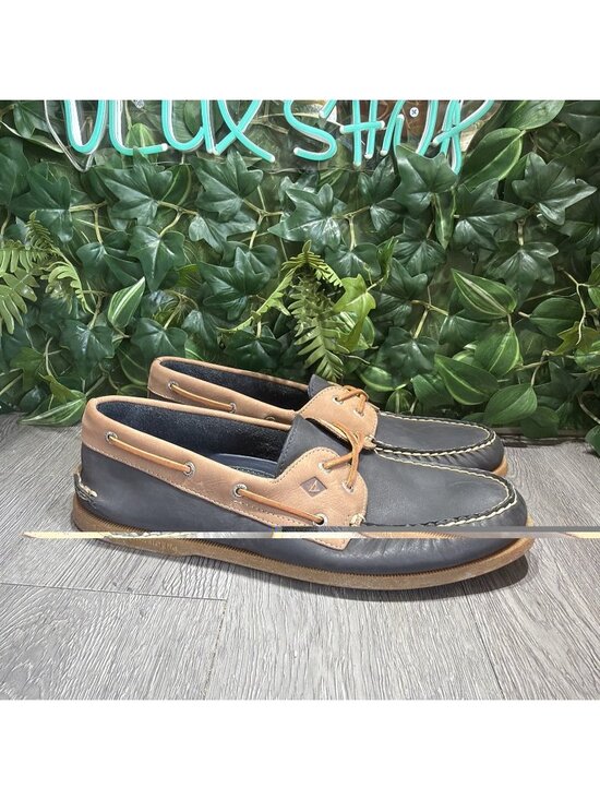 SPERRY Top Sider A/O Men\'s Sz 15 Tan Blue Leather Boat Deck Shoes